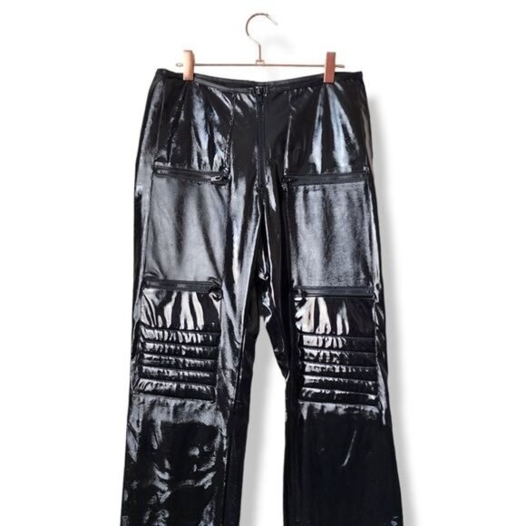 SUPER‎ LOW FAT x VINTAGE 90s Mall Goth Faux Leather shiny black padded pants - Picture 5 of 16